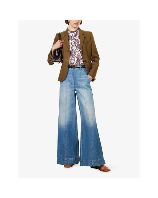 ME+EM Blue High-Waist Wide-Leg Cotton Denim Jeans