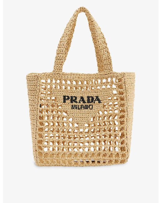 Prada Mini Crochet Straw Tote Bag in Natural Lyst UK