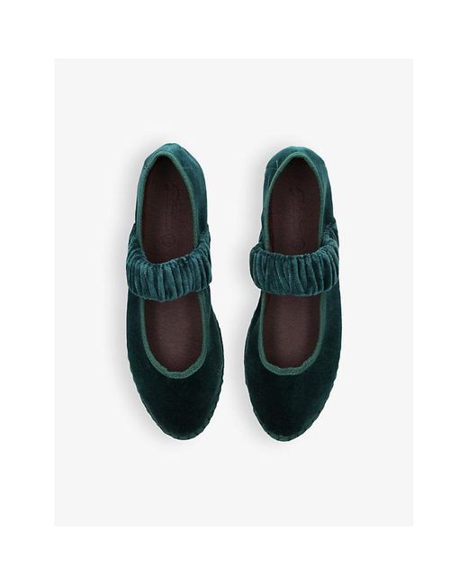 Flabelus Green Mafalda Scrunched-Strap Cotton-Velvet Ballet Flats