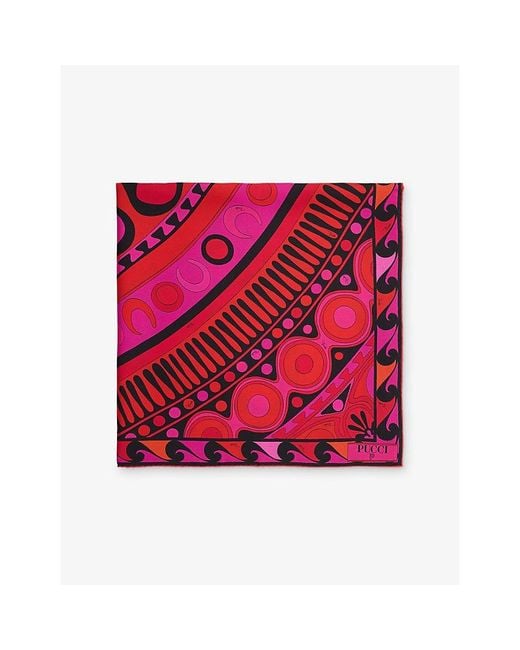Emilio Pucci Red Printed Square Silk Scarf
