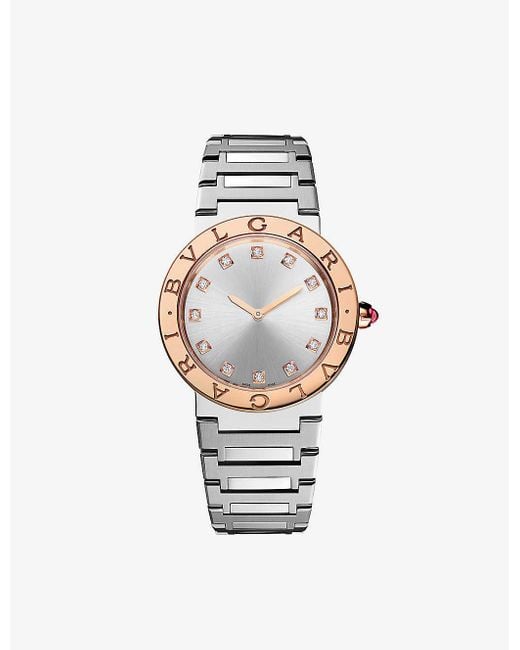 BVLGARI White Unisex Bbl33c6sp12 18ct Rose-gold, Stainless Steel And 0.21ct Diamond Watch
