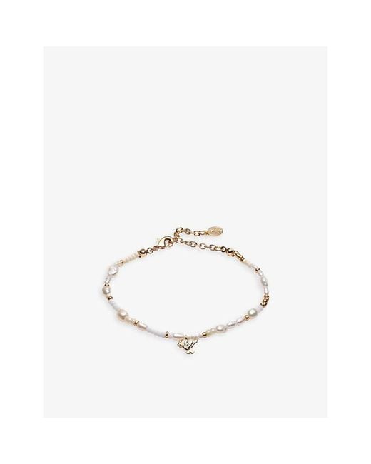 La Maison Du Couturier Metallic With Love Darling 14Ct-Plated Remelted Brass, Pearl And Glass Bracelet