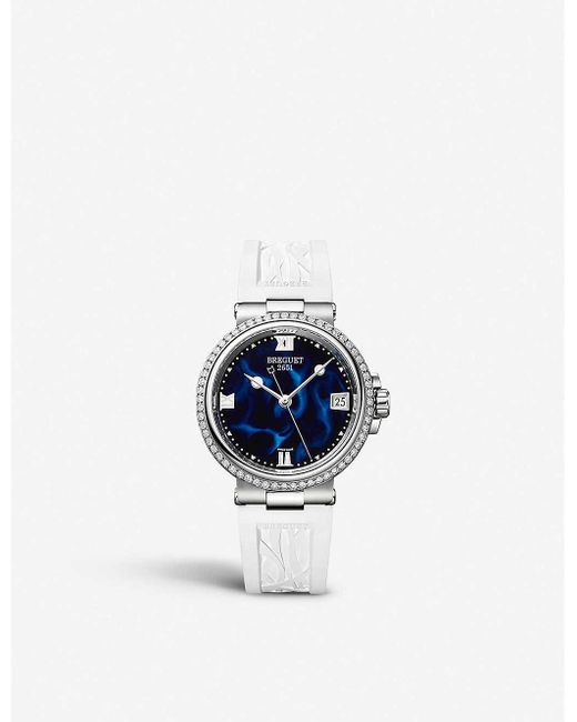 Breguet Blue 9518br/52/584/d000 Marine Dame Stainless-steel, 0.846ct Diamond And Lacquered Quartz Watch