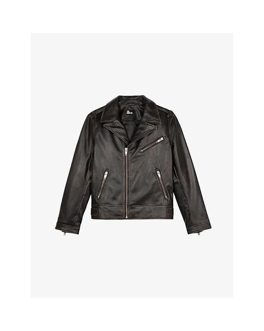 The Kooples Black Zipped Regular-Fit Leather Biker Jacket for men
