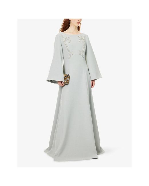 Huishan Zhang Gray Clover Jewel-Embellished Woven Gown