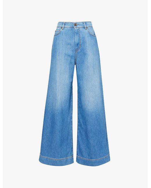 Weekend by Maxmara Blue Vega Faded-wash Wide-leg High-rise Jeans