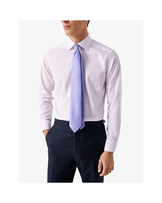Eton of Sweden Purple Micro-Print Contemporary-Fit Cotton-Poplin Shirt for men