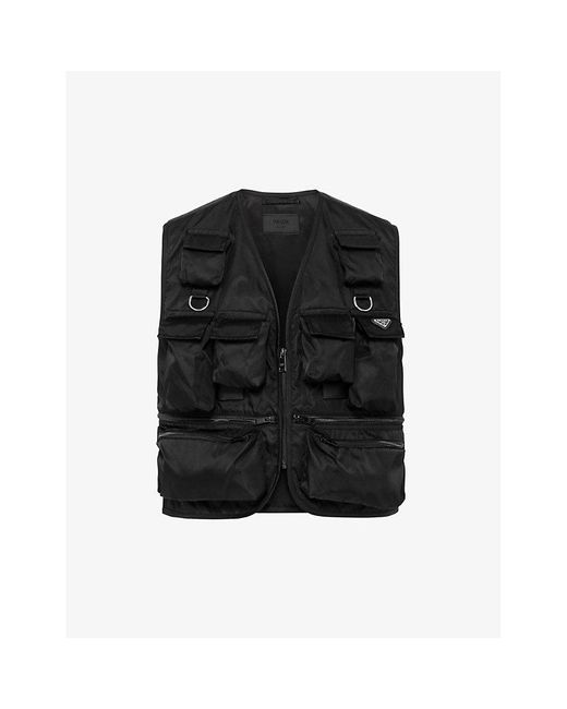 Prada Black Logo-print Quilted-pattern Re-nylon Vest X for men