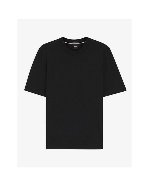 Boss Black Short-Sleeved Knitted Wool T-Shirt for men