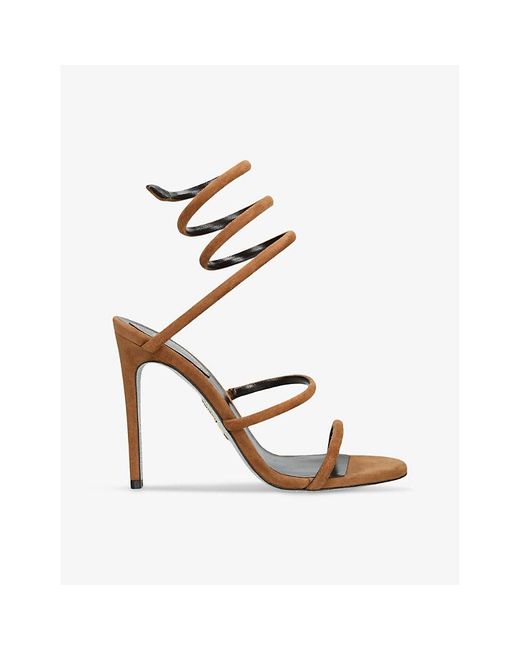 Rene Caovilla White Cleo 105 Coiled-Strap Suede Heeled Sandals