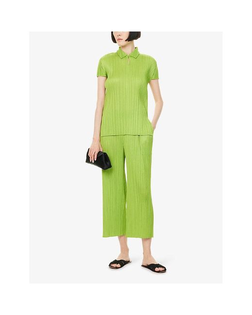 Pleats Please Issey Miyake Green Monthly Colors August Short-Sleeves Knitted Shirt
