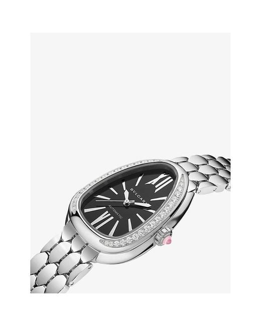 BVLGARI White Serpenti Seduttori Diamond And Stainless- And Diamond Automatic Watch 34Mm