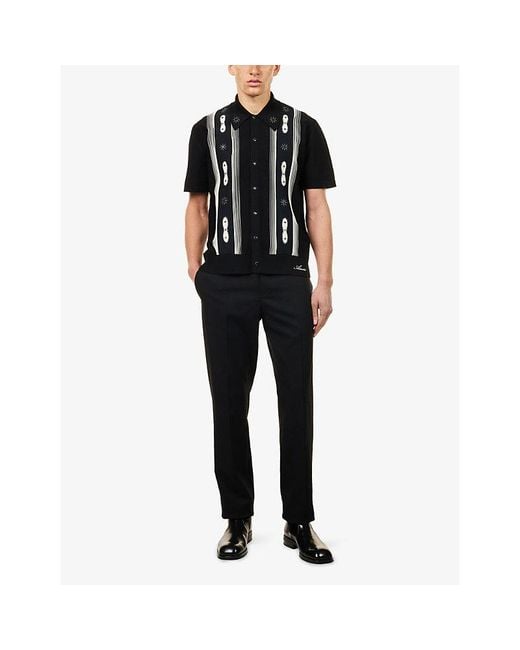 Amiri Black Stud Stripe Short-Sleeves Wool-Blend Shirt for men