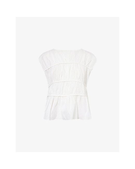 Dissh White Flynn Gathered Linen-Cotton Blend Top