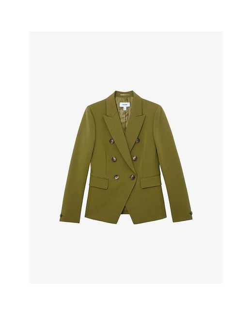 Reiss Green Priya Double-Breasted Polyester-Blend Blazer