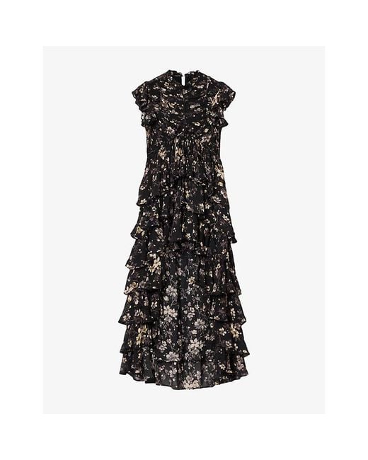AllSaints Black Shaela Floral-Print Woven Maxi Dress