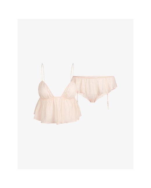 Skims Pink Romance Silk Babydoll Cami And Garter Hipster Set