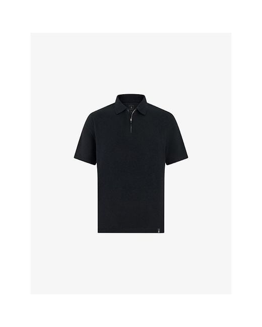 Boggi Black High-Performance Short-Sleeve Zip S-Cafè Yarn Cotton Piqué Polo Shirt for men