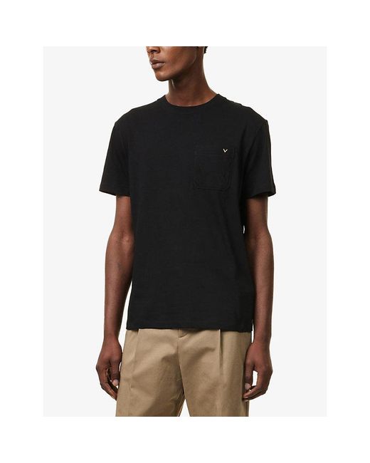 Valentino Garavani Black Vgold Chest-Pocket Cotton-Jersey T-Shirt for men