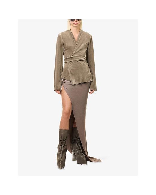 Rick Owens Brown Laura Wrap Velvet Top