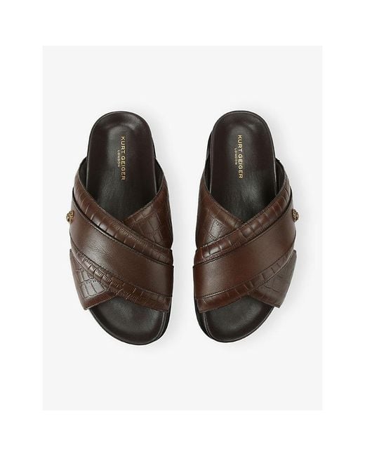 Kurt Geiger Brown Baron Flat Leather Sandals for men