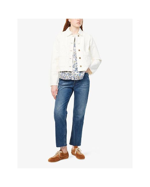 ME+EM White Boxy-Fit Contrasting-Topstitching Denim Jacket