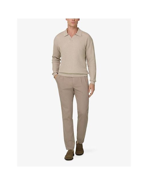 Boggi Natural Long-Sleeved Knitted Cotton-Blend Polo Shirt for men