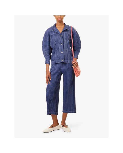 Pleats Please Issey Miyake Blue Cotton Denim Trousers