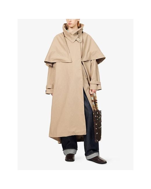 Atelier Ninety Five Natural Funnel-Neck Cape Cotton-Canvas Trench Coat
