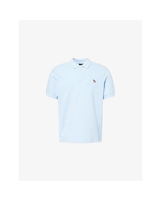 Paul Smith Blue Zebra-Embroidered Cotton-Pique Polo Shirt for men