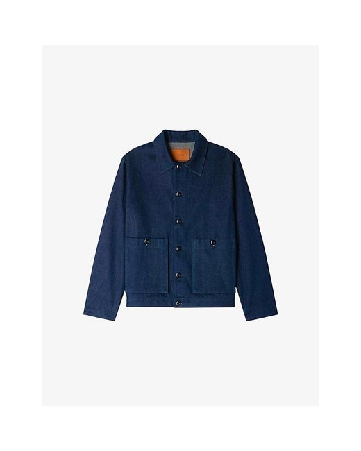 Sandro Blue Collared Patch-Pocket Denim Worker Jacket for men