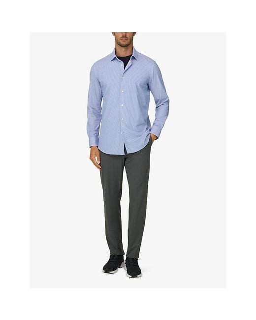 Boggi Blue Striped Long-Sleeved Stretch-Woven Shirt for men