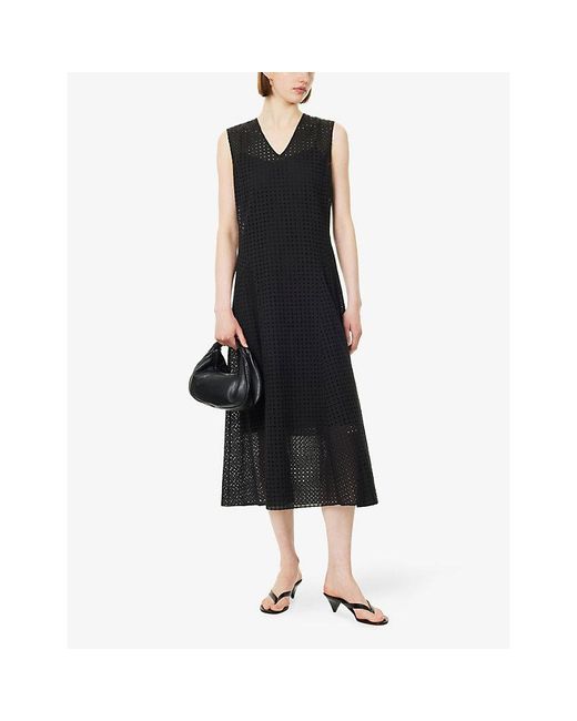 Theory Black Easy Curve Cotton Midi Dress