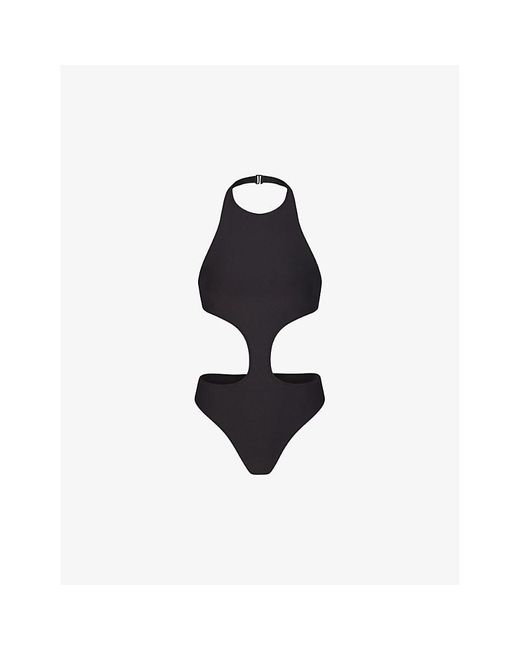 Skims Blue Signature Swim Halter-neck Stretch Recycled-nylon Swimsuit Xx