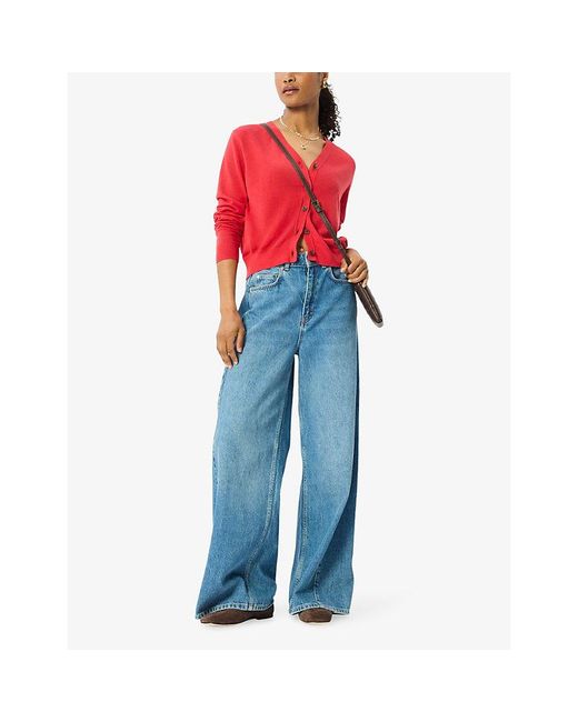 Whistles Red V-Neck Relaxed-Fit Cotton And Linen-Blend Cardigan