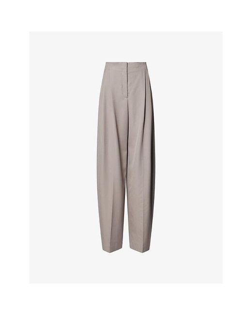 Mugler Brown Pleated Wide-Leg Wool Trousers