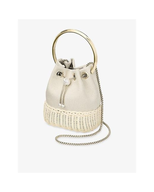 Jimmy Choo Natural Bon Bon Canvas And Wicker Top-Handle Bag
