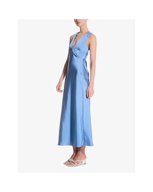 OMNES Blue Nova Tie-Back Satin Maxi Dress