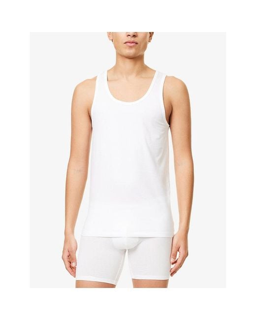 Hanro White Cotton Superior Cotton-Blend Vest Top Xxl for men