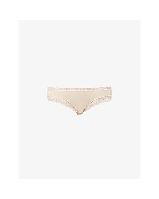 Stripe & Stare White High-Rise Lace Stretch-Jersey Briefs