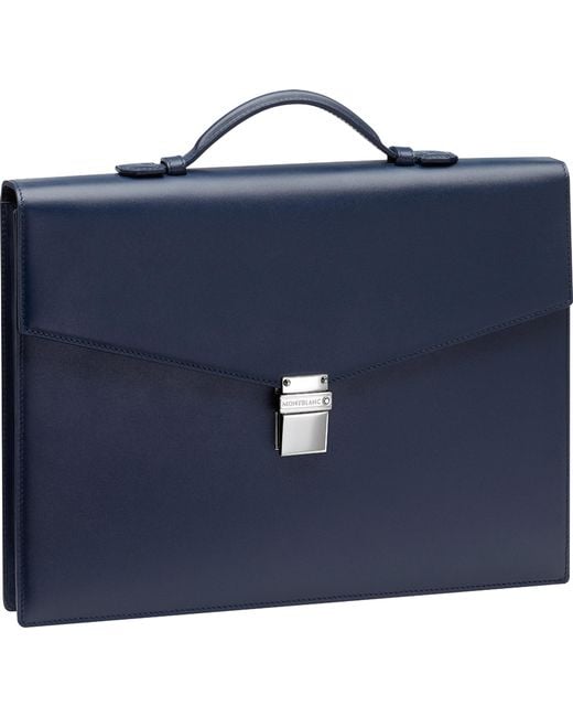 Montblanc Blue Meisterstück Leather Single Gusset Briefcase for men
