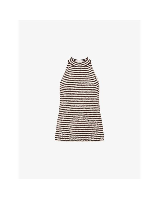 ME+EM Multicolor Striped Halterneck Bouclé Cotton-Blend Vest Top