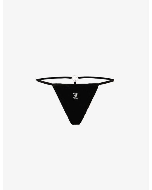Juicy Couture Black Charm Stretch-velvet Thong