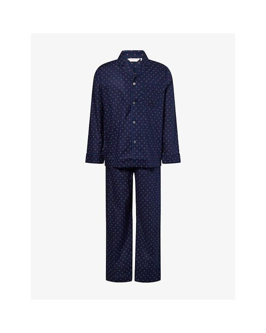 Derek Rose Blue Nelson Classic-Fit Cotton Pyjama Set for men
