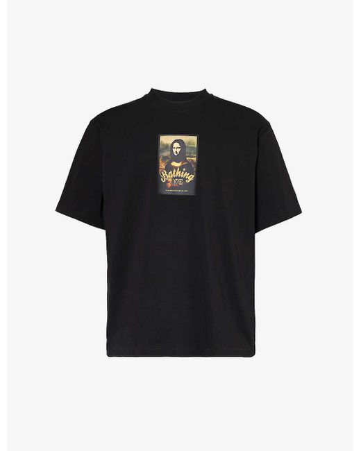 A Bathing Ape Black Mona Lisa Branded-print Cotton-jersey T-shirt for men