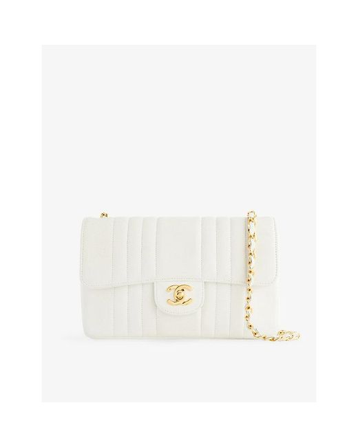 This Old Thing London White Pre-Loved Chanel Small Flap Leather Shoulder Bag
