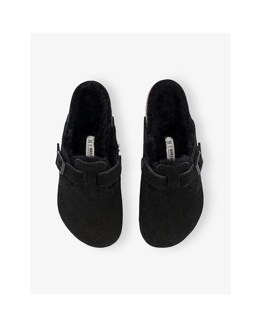 Birkenstock Black Boston Logo-Embossed Shearling-Lined Suede Clogs for men