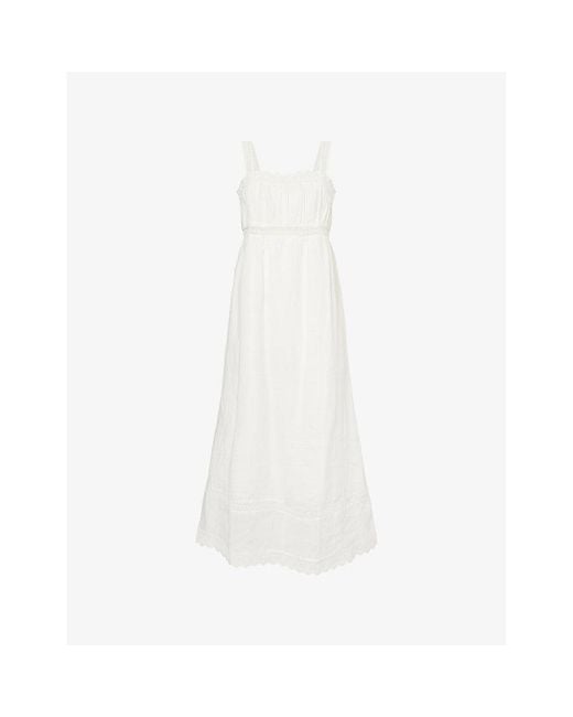 Posse White Grace Lace-Trim Shift Ramie Midi Dress