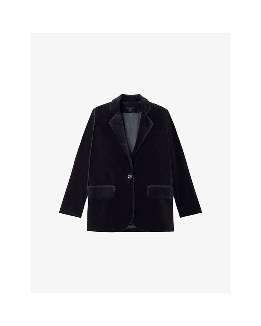 Soeur Blue Sevres Single-Breasted Velvet Jacket