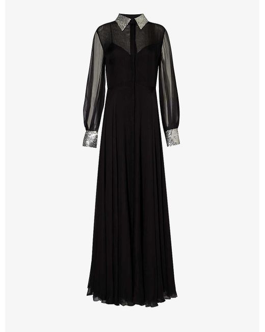 Valentino Black Sequin-trim Silk Gown